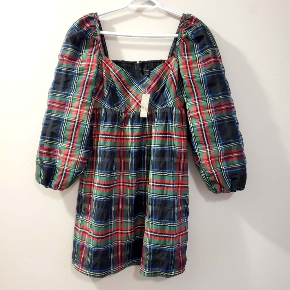 J Crew - Puff-sleeve mini dress in Stewart tartan - Size 4  (NWT) - Picture 4 of 12